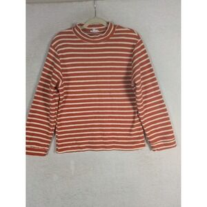 SweetSalt Top Women's XXS Orange White Striped Mock Neck Long Sleeve Casual